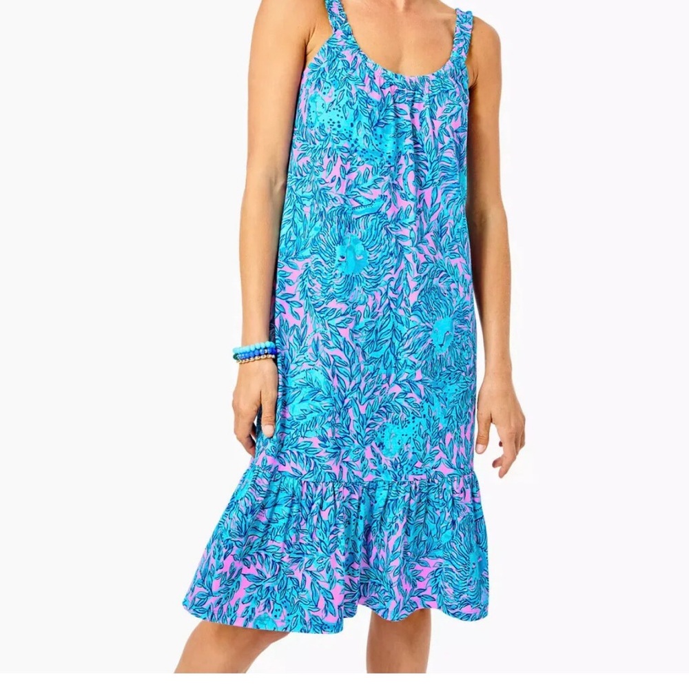 Blue & Pink Floral Ruffle Hem Sundress